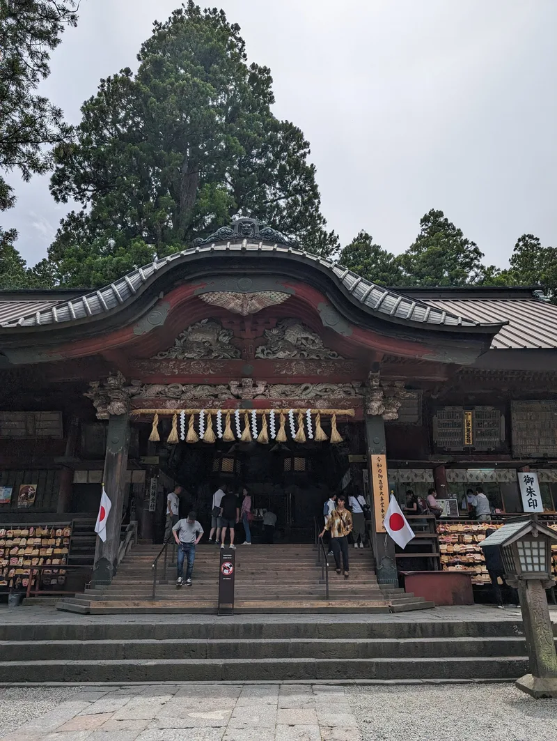Ornate shrine entrance gate at Fuji Sengen-Jinja Shrine, Fujiyoshida, Yamanashi, Japan.