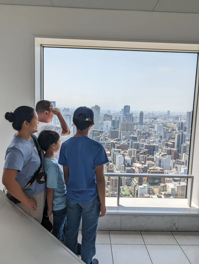 Osaka city and river view from the Umeda Sky Building observation deck, Japan.